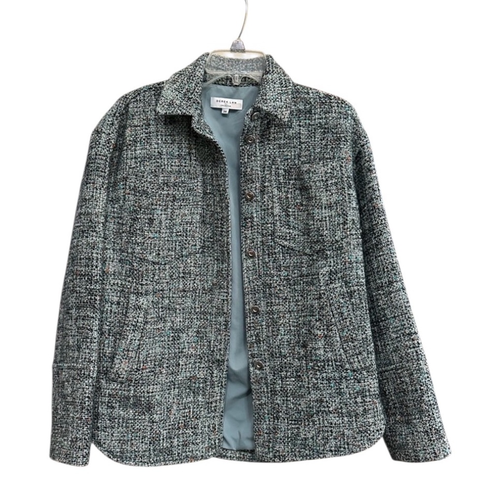 Derek Lam 10 Crosby x RTR Button Down Blue Green Plaid Tweed Shirt Jacket Size 6 - Picture 2 of 8